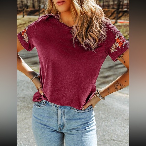 Boho floral embroidered short sleeve blouse - Picture 10 of 15
